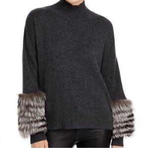 C By Bloomingdales Turtleneck Cashmere Sweater with Fox Fur Cuffs